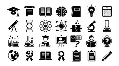 Dijital projeler için modern eğitim ve bilim ikonu. Akademik ve Bilimsel Simgeler Ayarlandı 