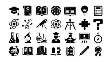 Dijital projeler için modern eğitim ve bilim ikonu. Akademik ve Bilimsel Simgeler Ayarlandı 