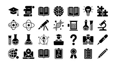 Dijital projeler için modern eğitim ve bilim ikonu. Akademik ve Bilimsel Simgeler Ayarlandı 