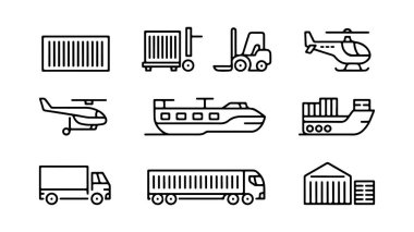 Dijital tasarım ve uygulamalar için modern araç simgesi seti. Lojistik ve Ulaşım Simgeleri Ayarlandı