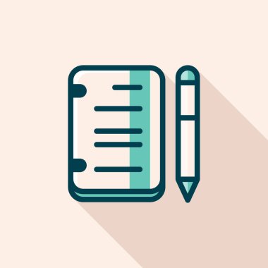 Not defteri kalem simgesi düz vektör çizimi notlar, eğitim öğrenimi ofis belgesi sembolü
