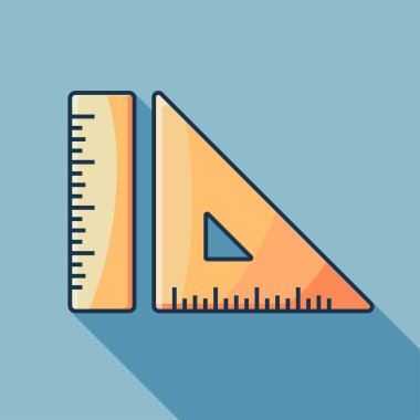 Cetvel geometri matematiksel ölçüm çizim araçları için düz vektör çizimi, eğitim öğrenim okulu öğrenme tasarım sembolü