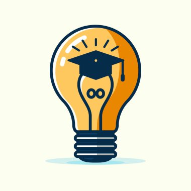 Mezuniyet şapkası illüstrasyonlu ampul, mezuniyet şapkası resimli ampul ve fikirler.