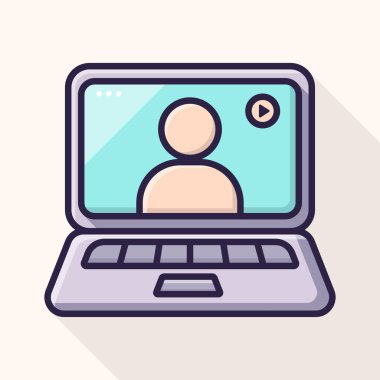 Çevrimiçi video toplantı illüstrasyonu, kişi iletişimini gösteren dizüstü bilgisayarlı çevrimiçi video toplantı illüstrasyonu