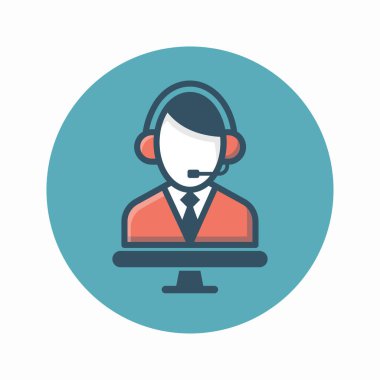 Çağrı merkezi destek operatörü simgesi vektörü, çağrı merkezi destek operatörü düz tasarım çizimi