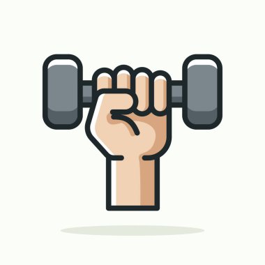 El ele tutuşan halter vektör çizimi, beden eğitimi ikonu ile kuvvet eğitimi ve fitness motivasyonunun düz tasarımı