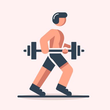 Halter vektör illüstrasyonunu kaldıran adam, sporcunun düz tasarımı. Ağırlık antrenmanı ile kuvvet ve zindelik.