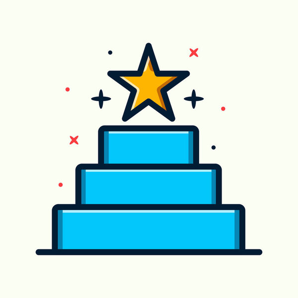 Подиум с векторной иллюстрацией звезды, плоским дизайном стадии признания успеха, символизирующей достижение и победу