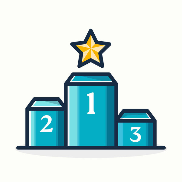 Подиум победителя и векторная иллюстрация рейтинга, плоский дизайн этапа конкурса успеха с звездной наградой за достижения