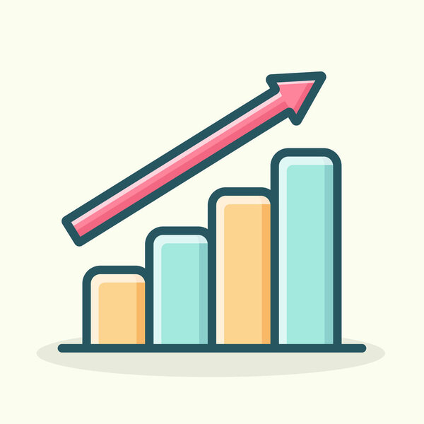 Иллюстрация диаграммы роста, иллюстрация диаграммы роста со столбчатым графиком и стрелкой вверх, символизирующей прогресс бизнеса