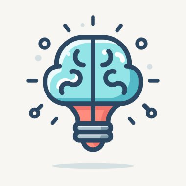 Yaratıcılık zekası yeniliği için beyin simgesi düz vektör çizimi, beyin fikri bilgi sembolü