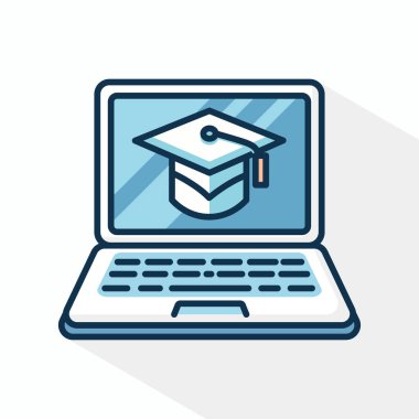 Eğitim mezuniyeti için çevrimiçi öğrenim simgesi düz vektör illüstrasyonuName