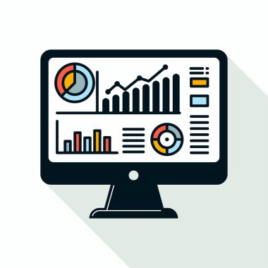Bilgisayar paneli analitik çizimi. İş finans istatistikleri konsepti için grafikleri olan bilgisayar paneli analiz simgesi