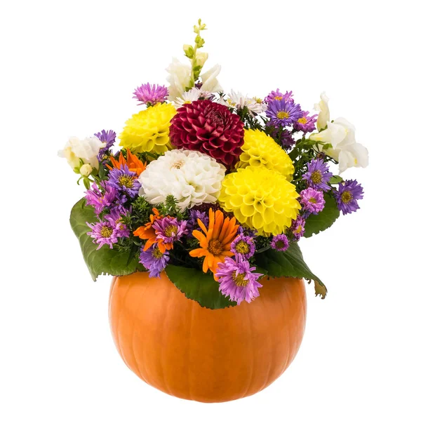 Podzimní Květinová Kompozice Dýňové Váza — Stock fotografie