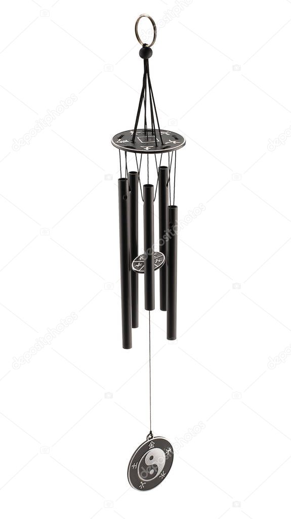 Metal wind chime isolated over white