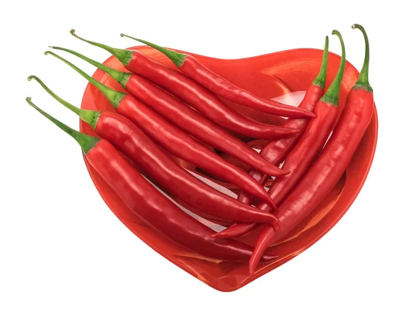Chilischoten Auf Einem Herzförmigen Teller — Stockfoto