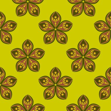 Soyut sorunsuz çiçek desenli bir sarı-yeşil zemin üzerine