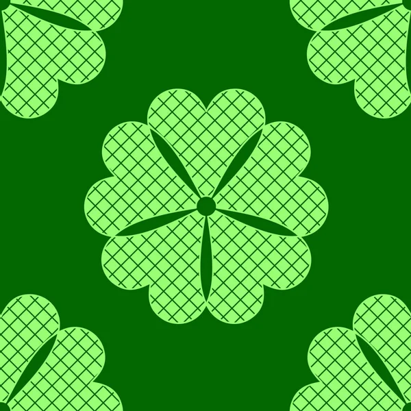 Seamless Green Pattern Checkered Abstract Flowers — Stock Vector