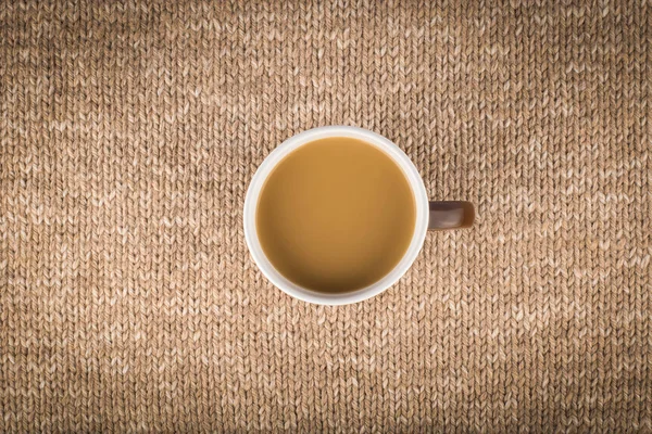 Örme Arka Plan Kış Konsepti Üstten Görünüm Sütlü Kahve — Stok fotoğraf