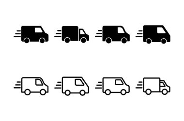 Teslimat kamyonu logosu tasarımı. Teslimat kamyonu işareti ve sembol. Hızlı dağıtım simgesi gönderiliyor