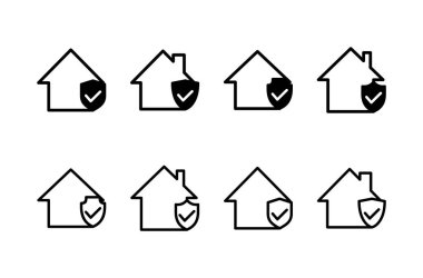 Ev sigortası ikonu logosu tasarımı. ev koruma işareti ve sembol