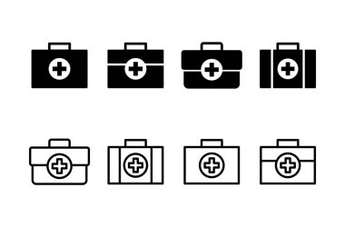 Tıbbi kutu simgesi logosu tasarımı. Tıbbi bavul işareti ve sembol. İlk yardım simgesi