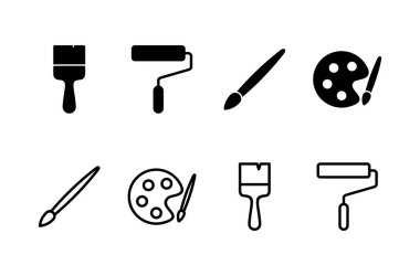 Boya simgesi logosu tasarımı. Boya fırçası işareti ve sembol. boyama silindiri vektörü