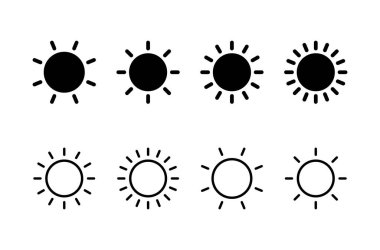 Güneş simgesi logosu tasarımı. Parlaklık işareti ve sembol