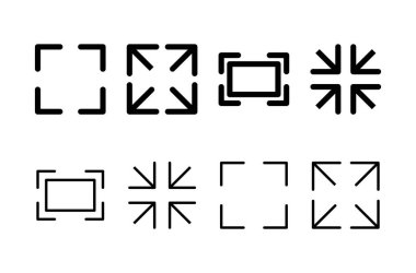 Tam ekran simge logosu tasarımı. Tam ekran işareti ve simgeye genişlet. Oklar sembolü