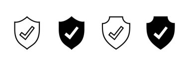 Kalkan kontrol simgesi vektörü. Koruma onayı işareti. Sigorta simgesi