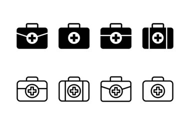 Tıbbi kutu simgesi logosu tasarımı. Tıbbi bavul işareti ve sembol. İlk yardım simgesi