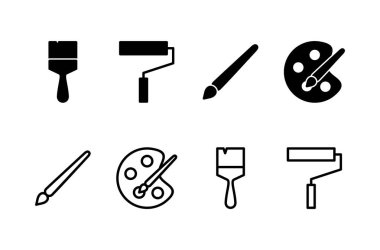 Boya simgesi logosu tasarımı. Boya fırçası işareti ve sembol. boyama silindiri vektörü