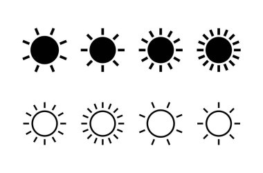 Güneş simgesi logosu tasarımı. Parlaklık işareti ve sembol