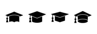 Eğitim ikonu vektörü. Mezuniyet şapkası işareti ve sembol. Mezun olmak. Öğrenci şapkası