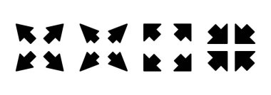 Tam ekran simge vektörü. Tam ekran işareti ve simgeye genişlet. Oklar sembolü