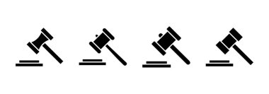 Gavel ikon vektörü. Yargıç tokmak işareti ve sembol. Kanun simgesi. Açık arttırma çekici