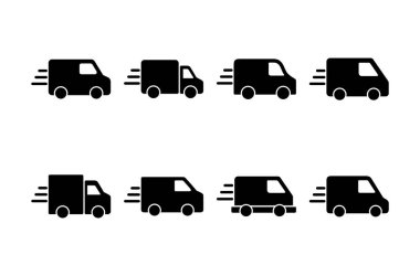 Teslimat kamyonu logosu tasarımı. Teslimat kamyonu işareti ve sembol. Hızlı dağıtım simgesi gönderiliyor