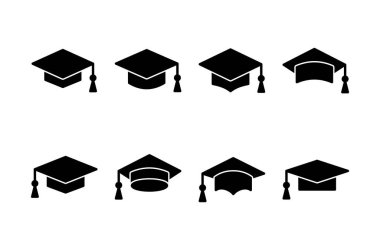 Eğitim ikonu logosu tasarımı. Mezuniyet şapkası işareti ve sembol. Mezun olmak. Öğrenci şapkası