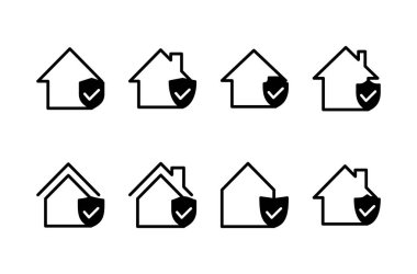 Ev sigortası ikonu logosu tasarımı. ev koruma işareti ve sembol