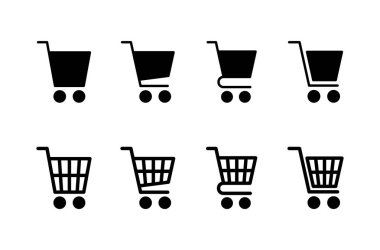 Alışveriş simgesi logosu tasarımı. Alışveriş arabası işareti ve sembol. Trolley simgesi