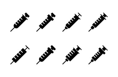 Şırınga ikonu logosu tasarımı. Enjeksiyon işareti ve sembol. Aşı simgesi