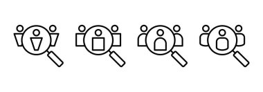 Simge vektörü işe alınıyor. Arama işi boşluk işareti ve sembol. İnsan kaynakları konsepti. İşe alım.