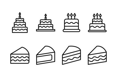 Pasta simgesi logosu tasarımı. Pasta işareti ve sembol. Doğum günü pastası simgesi