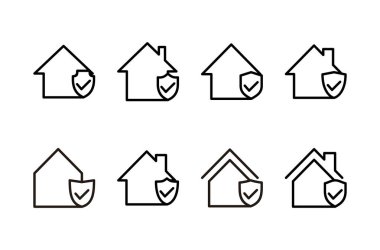 Ev sigortası ikonu logosu tasarımı. ev koruma işareti ve sembol