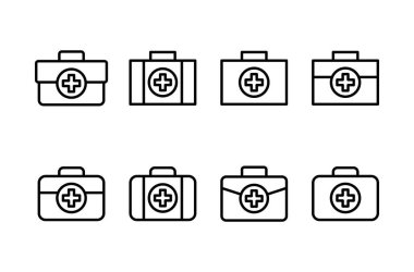 Tıbbi kutu simgesi logosu tasarımı. Tıbbi bavul işareti ve sembol. İlk yardım simgesi