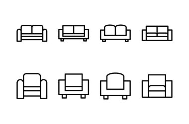Koltuk simgesi logosu tasarımı. Kanepe işareti ve sembol. mobilya simgesi