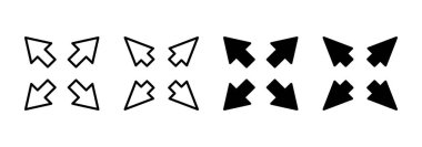 Tam ekran simge vektörü. Tam ekran işareti ve simgeye genişlet. Oklar sembolü