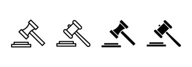 Gavel ikon vektörü. Yargıç tokmak işareti ve sembol. Kanun simgesi. Açık arttırma çekici