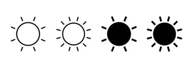 Güneş ikonu vektörü. Parlaklık işareti ve sembol