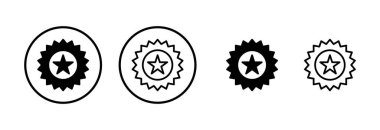 Rozet simgesi logosu tasarımı. Ödül ikon vektörü. İşaret ve sembollere ulaşın. Damga